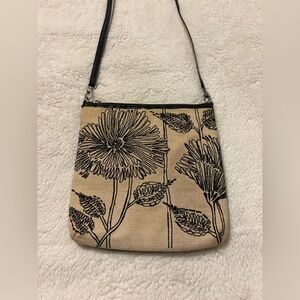 BRIGHTON DEE DEE Wild Garden Black Embroidered Natural Jute Tote Bag Womens